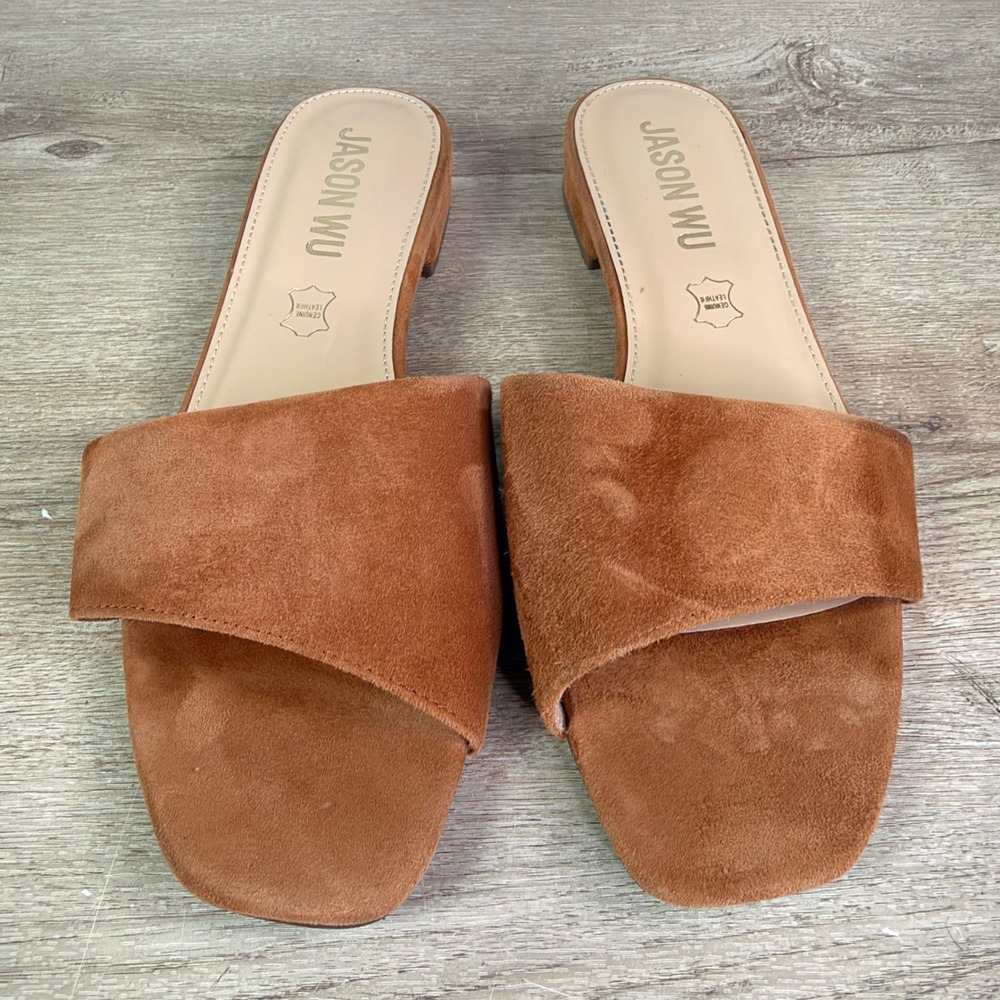 Jason Wu Jane Suede Slide Sandals Cognac Brown Womens 10